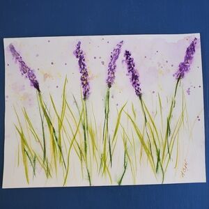 Purple Floral Watercolor Art.  9in. X 12in.